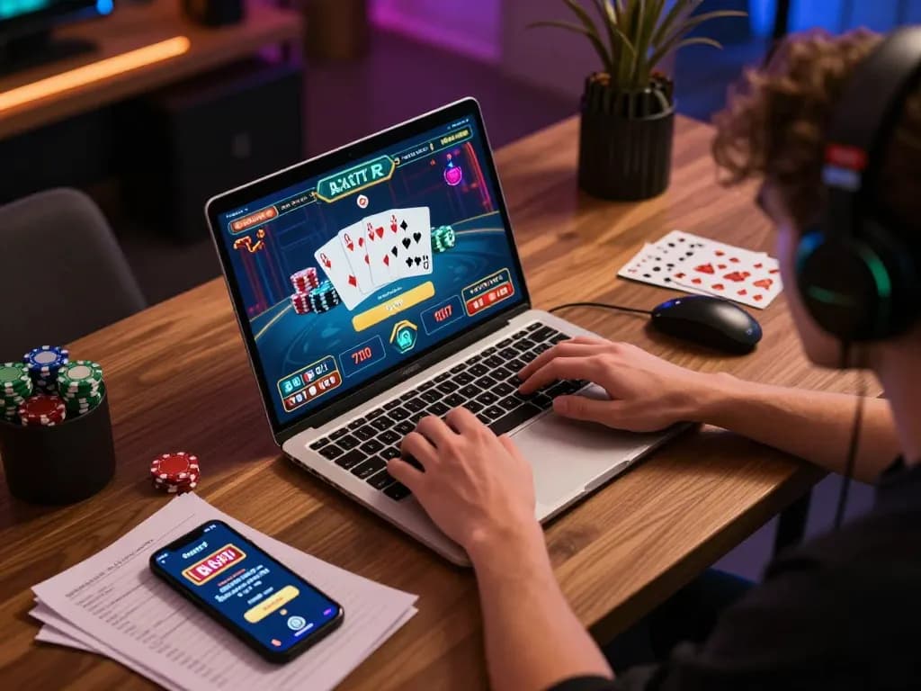 Engaging in alexis77 login during an online gaming session with casino interface and strategic notes.