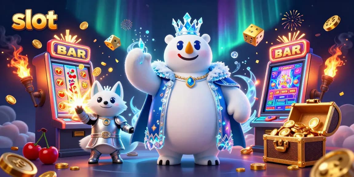 Spin the slot reels with vibrant symbols in a dynamic 3D casino scene.