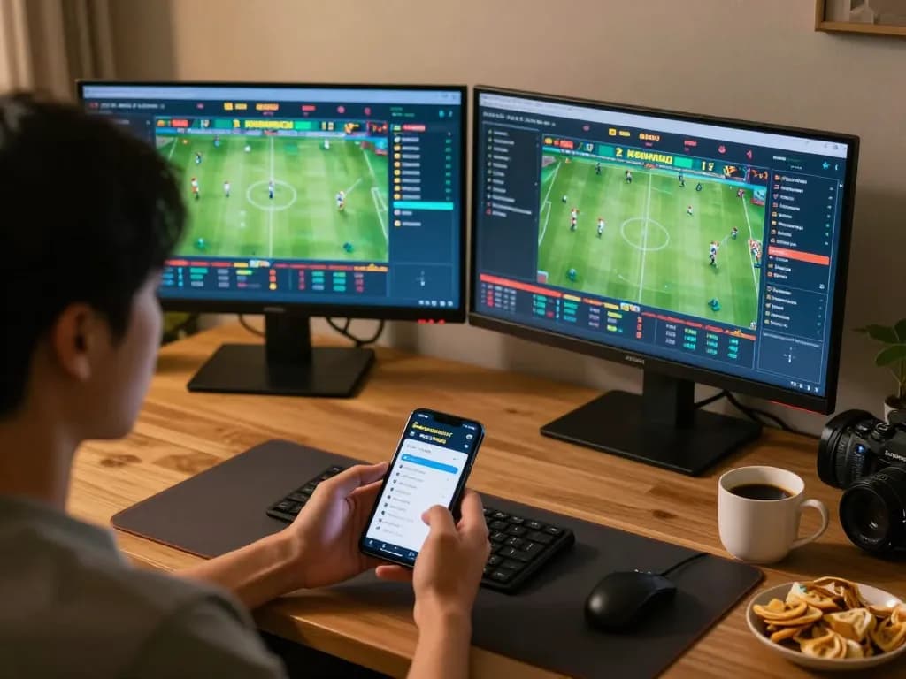 Betting on keonhacai 5 with smartphone displaying live odds in a comfortable home setup