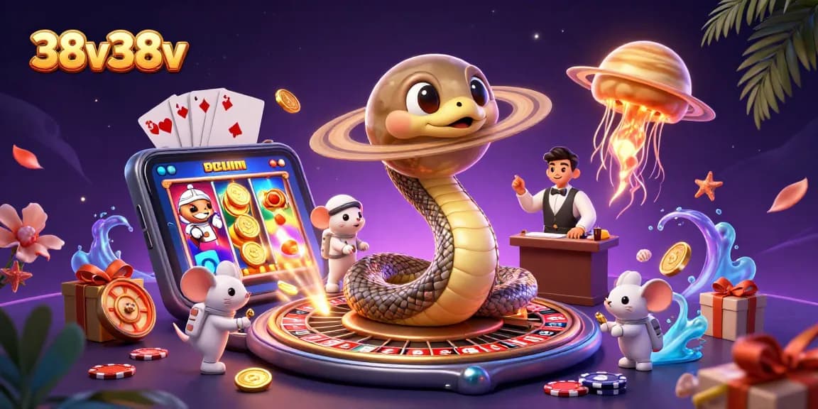 Ação emocionante no casino 38v38v: astronautas apostando em um jogo de slot em meio a serpentes e luzes.