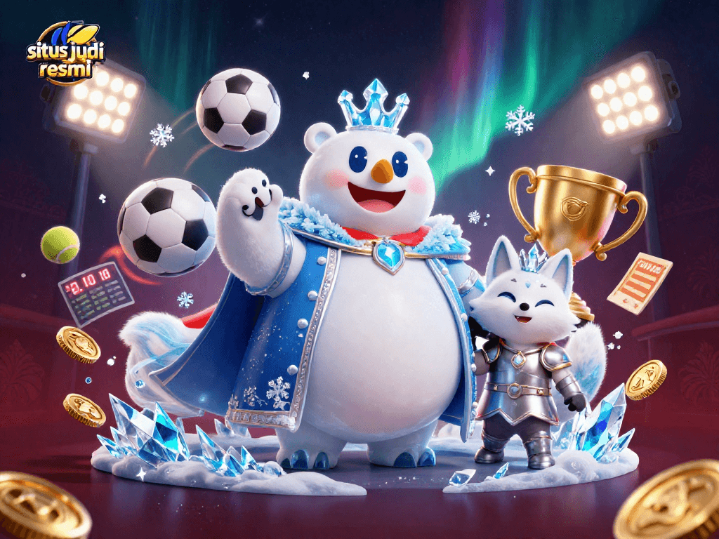 Engage in thrilling sports betting with situs judi bola resmi as the polar bear king and armored fox celebrate victory.