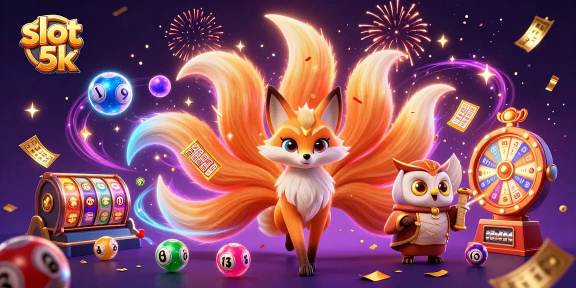 Experience the thrill of slot 5k with vibrant characters and exciting game elements in this engaging illustration.