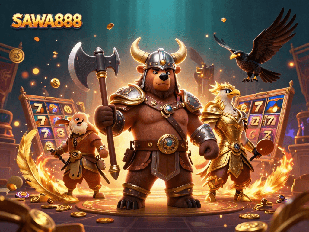 Engage in thrilling games at SAWA888 with vibrant characters and dynamic casino elements.