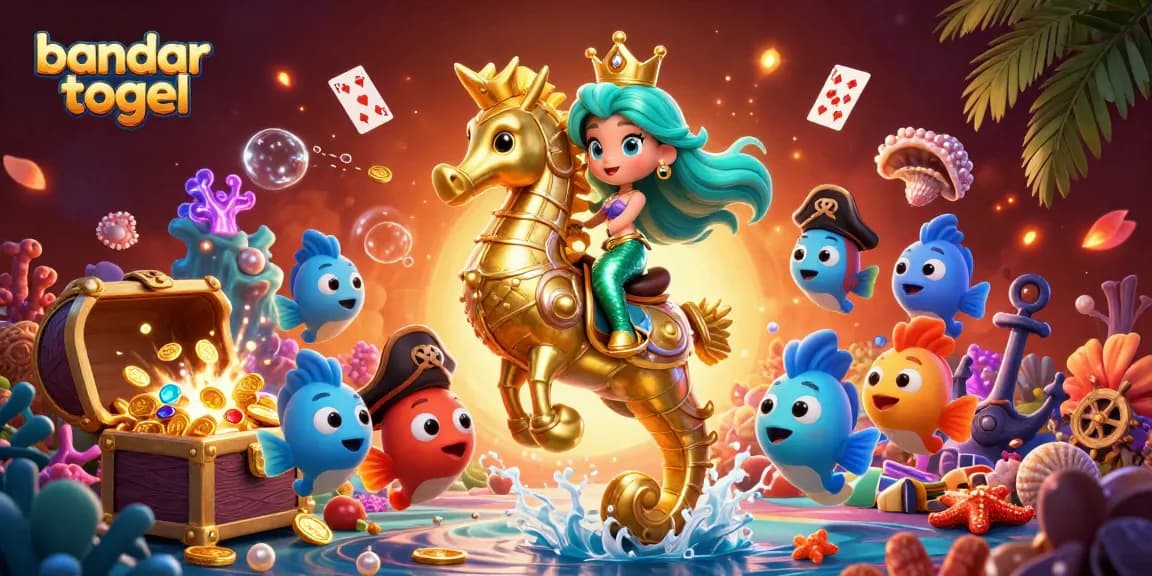 Win big with bandar togel as the enchanting mermaid and her golden seahorse embark on a vibrant underwater adventure.