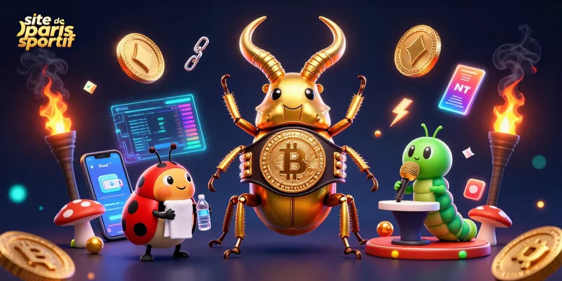 Placer des paris sportifs sur le site de paris sportif avec un scarabée géant et des éléments de crypto-monnaie