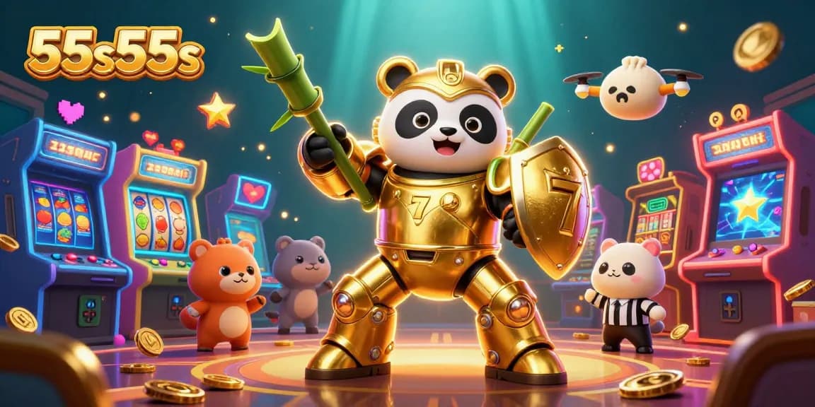 Aposte nos jogos de cassino com a animação 55s55s, que apresenta um panda mecânico em ação.