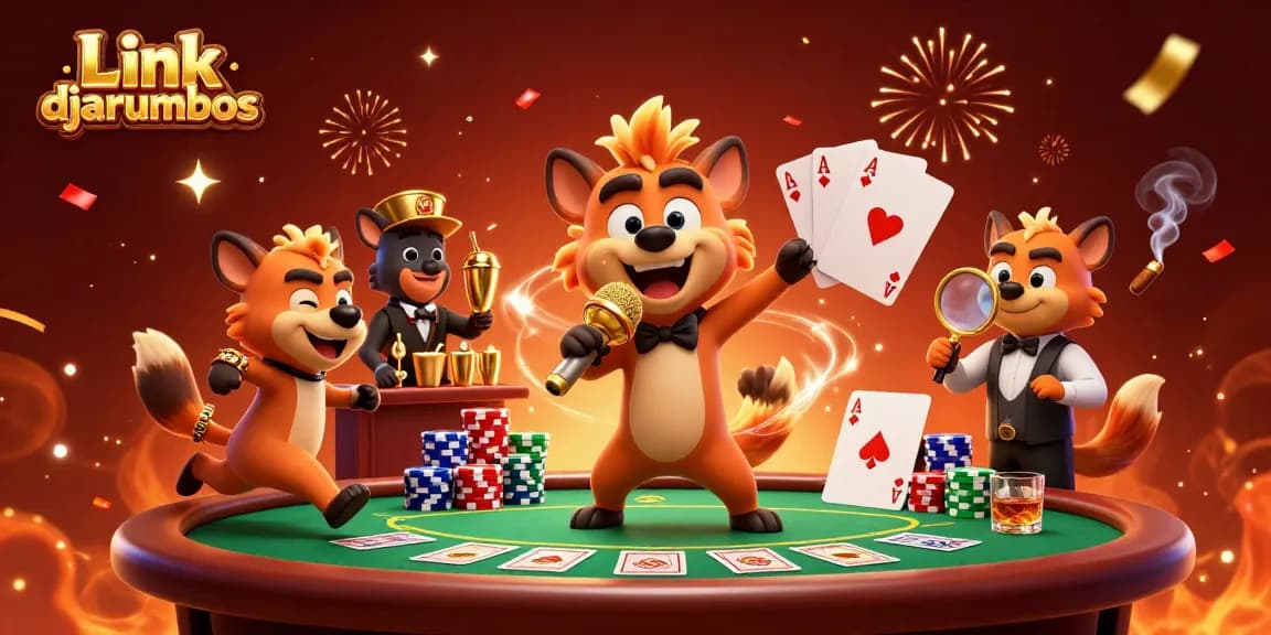 Engage in fun at Link djarumbos comedy casino club with lively hyenas and poker elements.