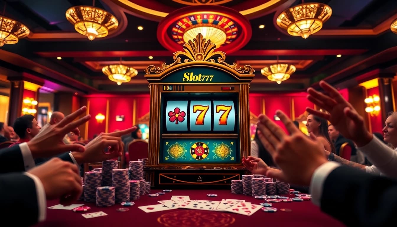 Experience the thrill of winning on slot777 with vibrant casino visuals featuring slot machines and chips.