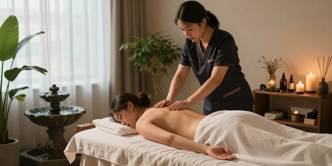 출장안마 massage therapist providing a relaxing experience in a calm spa environment.