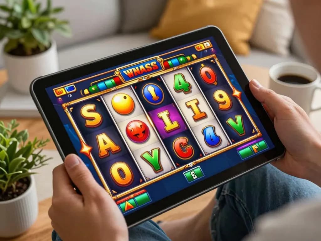 Engaging moment of a player testing link slot strategies on a tablet during an online gaming session.