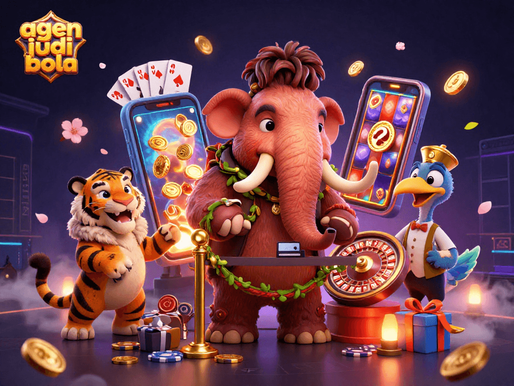 Engage with an exciting agen judi bola scene featuring unique casino characters and vibrant gaming elements.