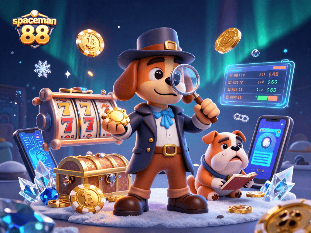 Spin the reels with spaceman 88, featuring a detective dog uncovering slot treasures.