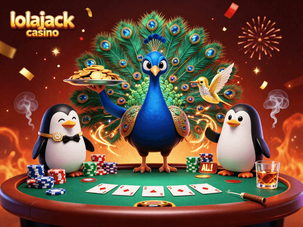 Experience the thrill of lolajack casino with an exquisite poker scene featuring vibrant characters and rich gameplay.