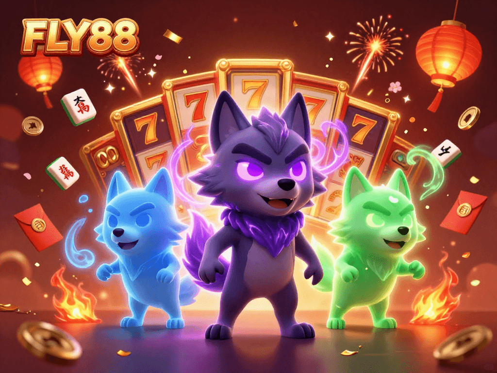 Experience the excitement of FLY88 with thrilling slot reels and dynamic characters in an ultra-detailed casino scene.