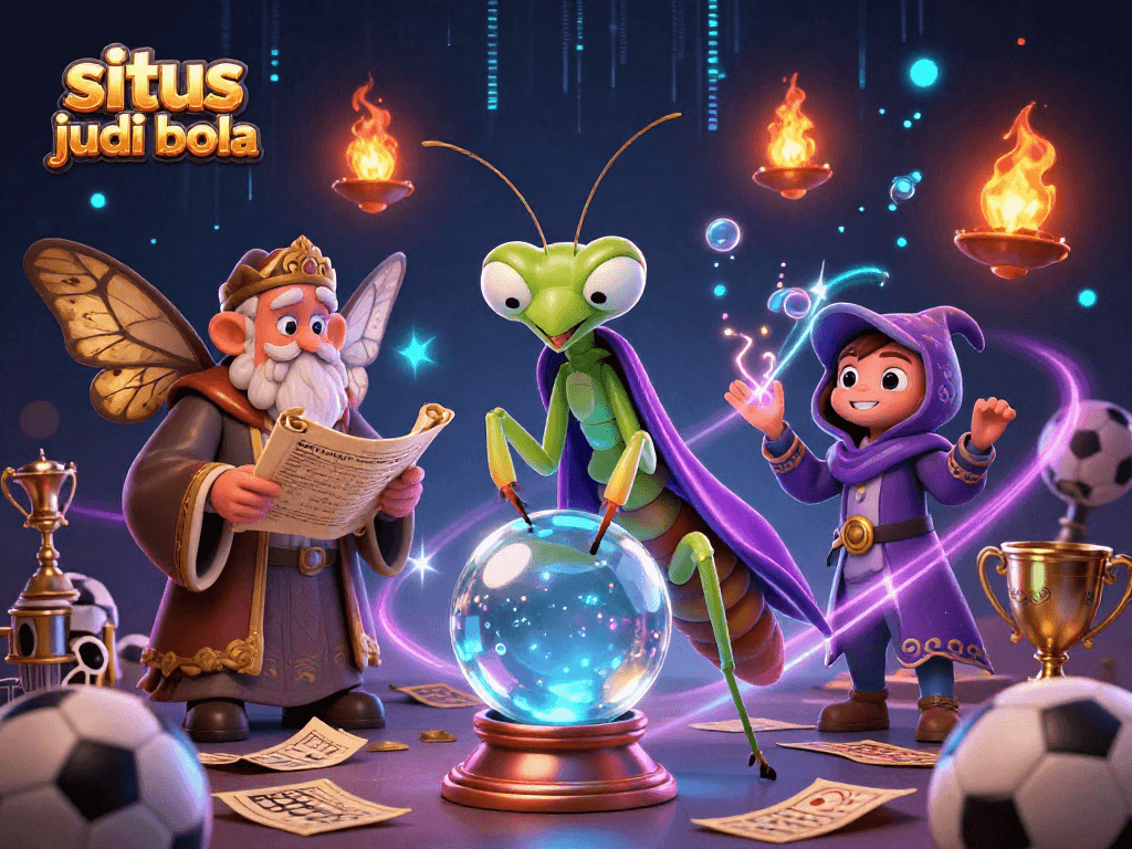 Engage in situs judi bola with vibrant visuals featuring sporty elements and animated characters.