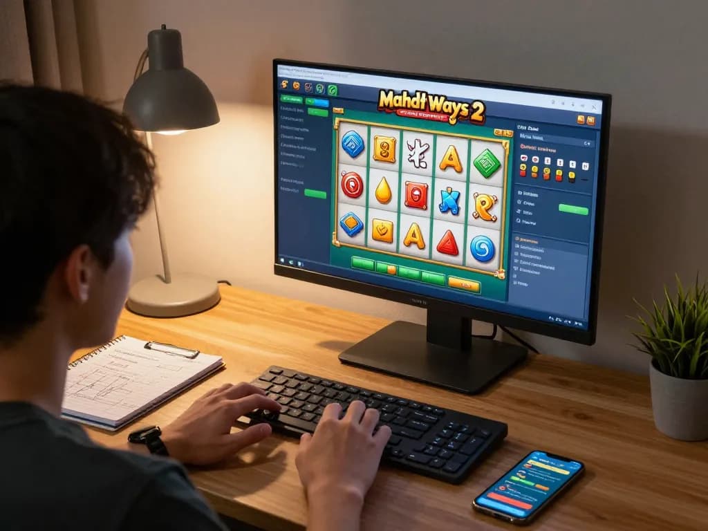 Engaging in Mahjong slot gameplay while analyzing strategies in a cozy online gaming setup.