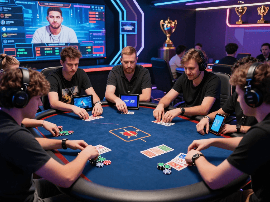 Exciting Poker88 online poker gaming scene with diverse players at a digital table.