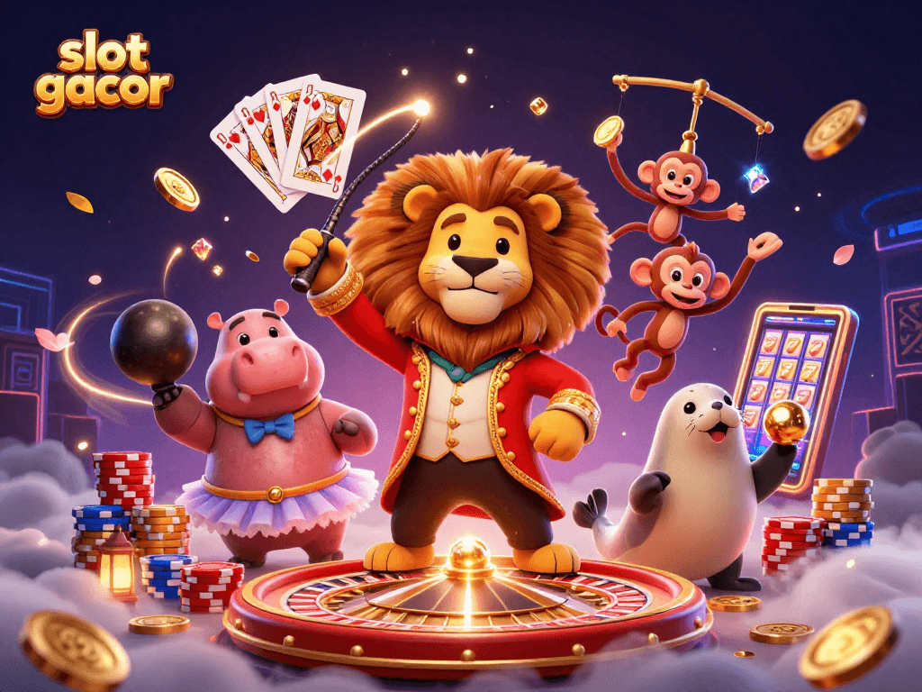 Experience exciting slot gacor wins with this vibrant casino-themed illustration featuring animated characters.