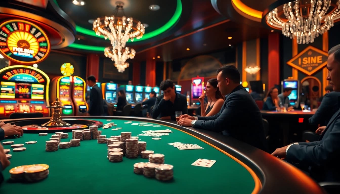 Experience the excitement of rebahin film nights at a bustling casino with poker tables and slot machines.