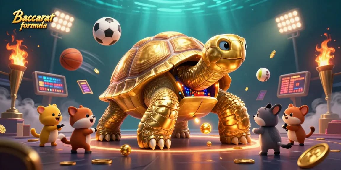 Experience the Baccarat formula through this dynamic 3D scene of a golden tortoise pinball machine.