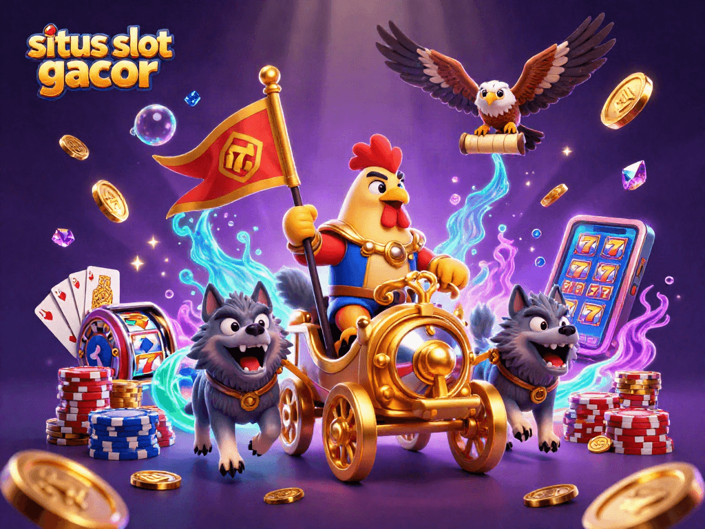 Engage with situs slot gacor as the rooster warlord leads the gambling adventure surrounded by dazzling slots.