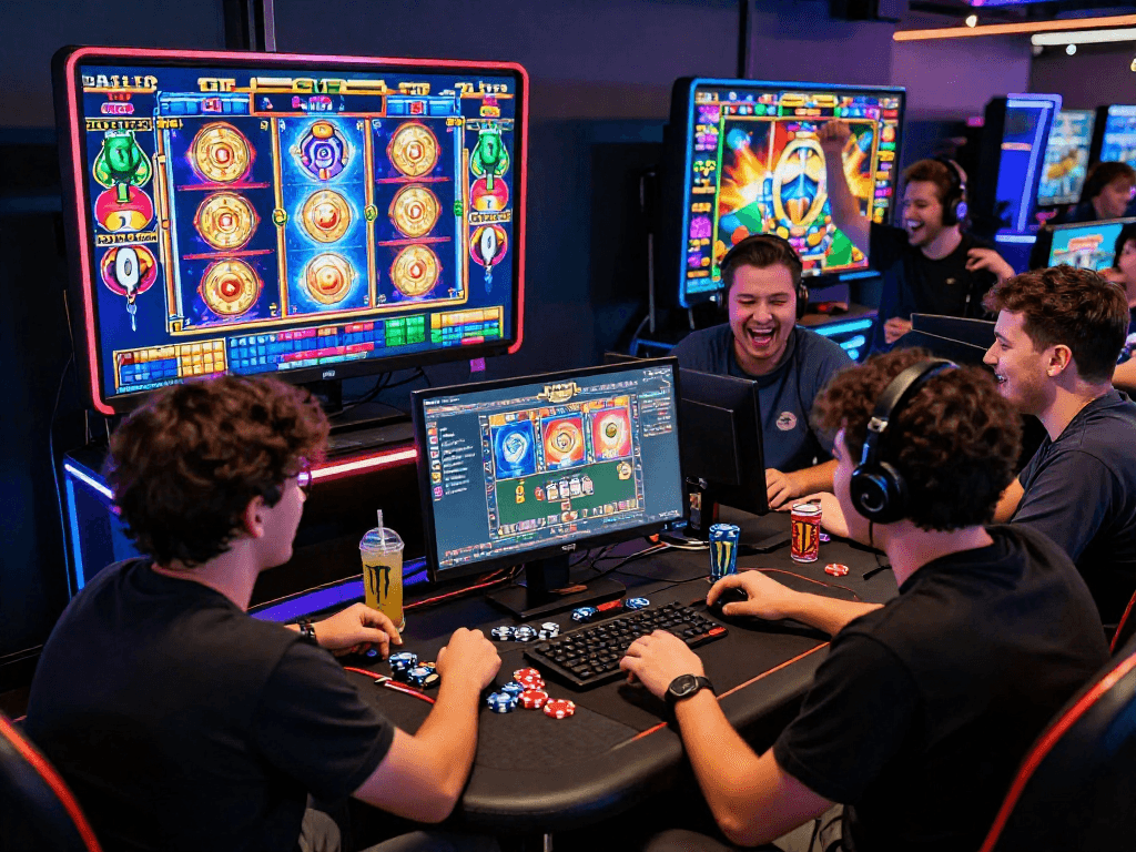 Players enjoying situs888 slot games in a lively gaming environment.