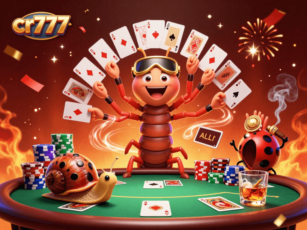 Merayakan kemenangan di cr777 dengan dealer kadal 3D dan chip poker yang spektakuler.