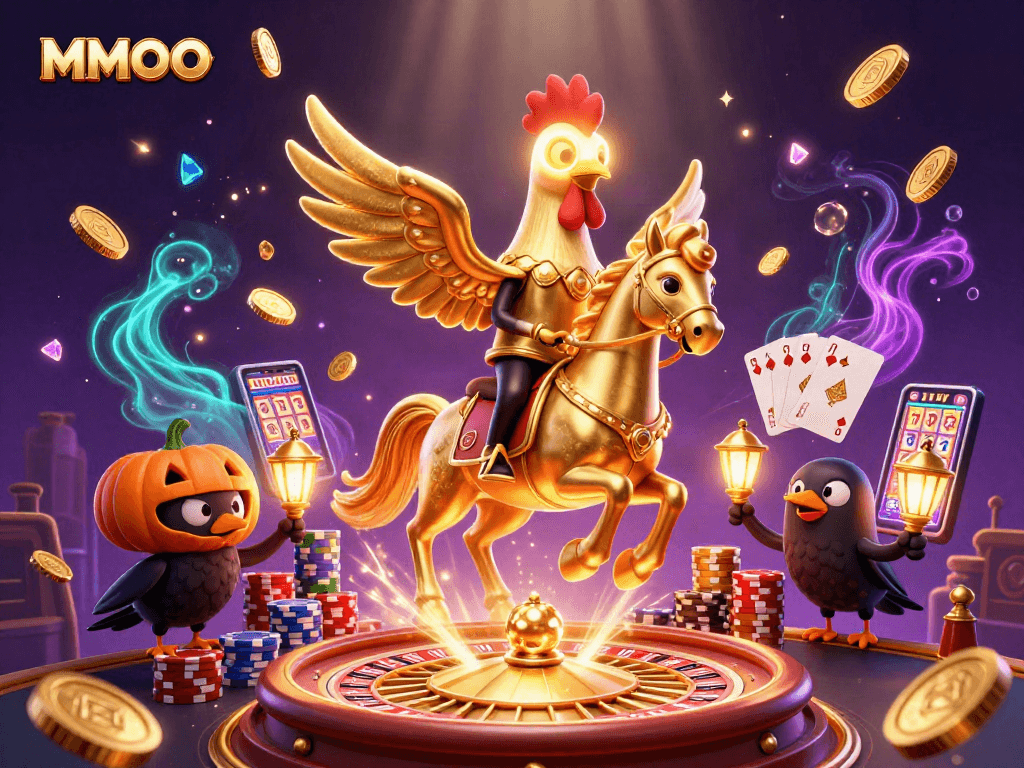 Engage players with MMOO's thrilling casino experience featuring a golden rooster headless horseman.