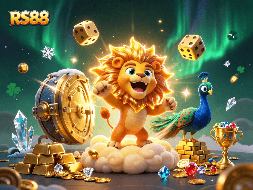 Experience the thrilling world of RS88 with vibrant 3D casino art featuring golden treasures and dynamic characters.