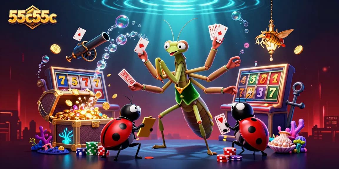 Experience thrilling gameplay at 55c55c with vibrant slot machines and lively casino characters.