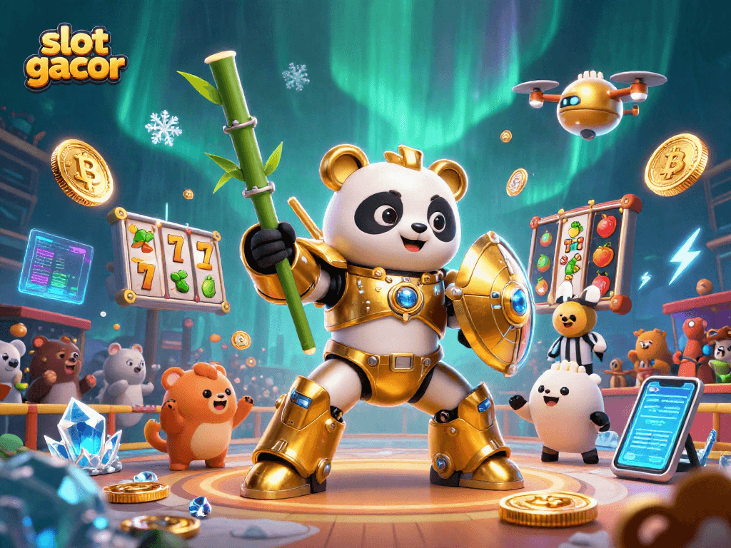 Spin the slot gacor for epic wins with a dynamic 3D panda mech and thrilling casino elements.