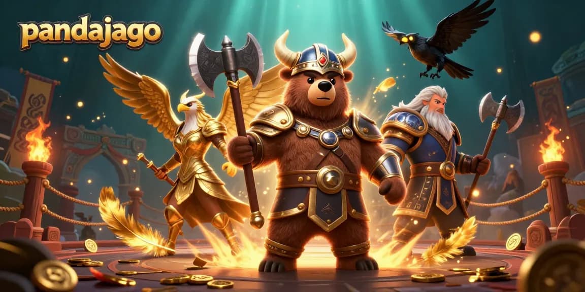 Pandajago menampilkan momen seru pemain slot mengumpulkan koin emas di arena permainan.