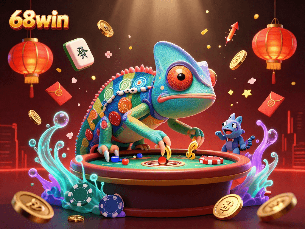 Experience the thrill of 68win with our vibrant 3D casino art showcasing an exciting game environment.