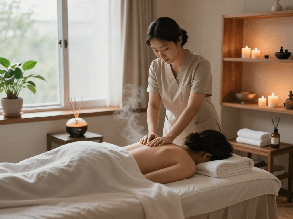 Relaxing 의정부출장안마 massage therapy session in a serene wellness center.