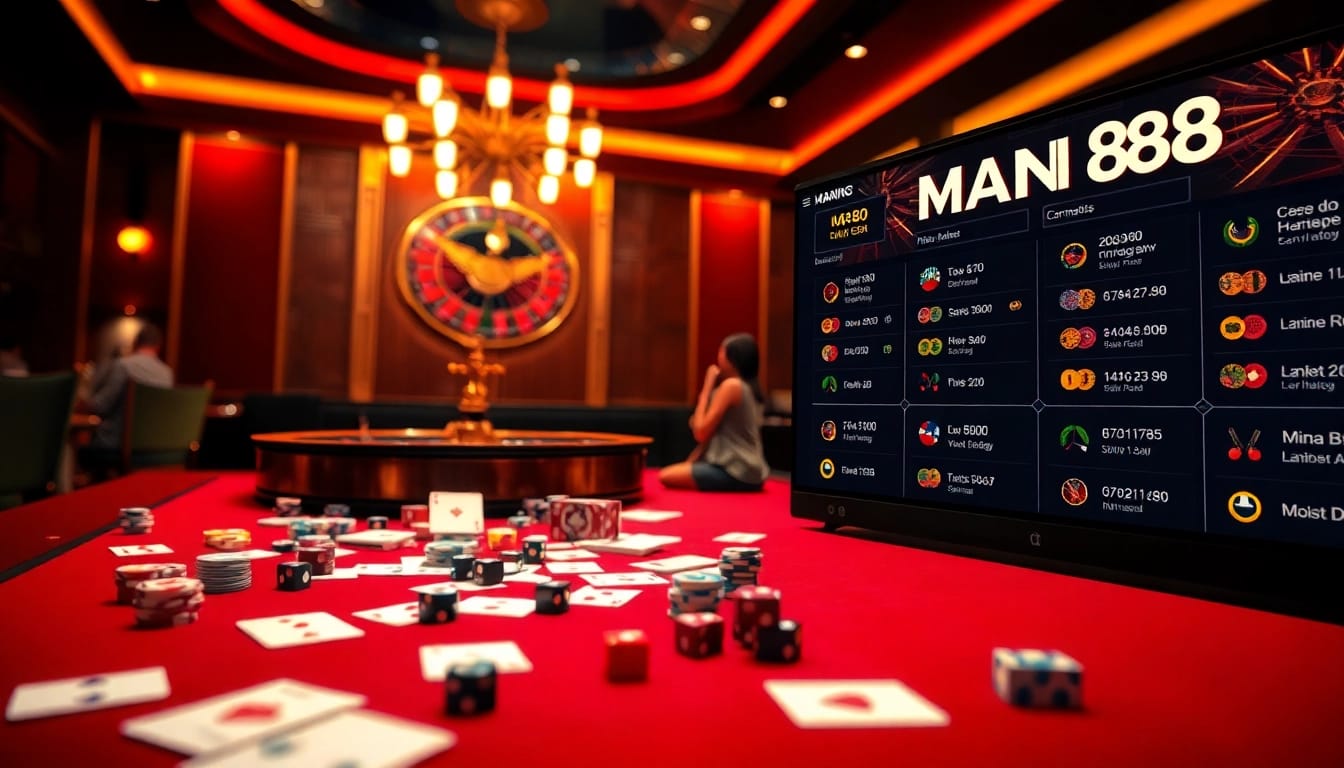Experience thrilling gameplay at Man88 with vibrant casino tables and exciting betting action.