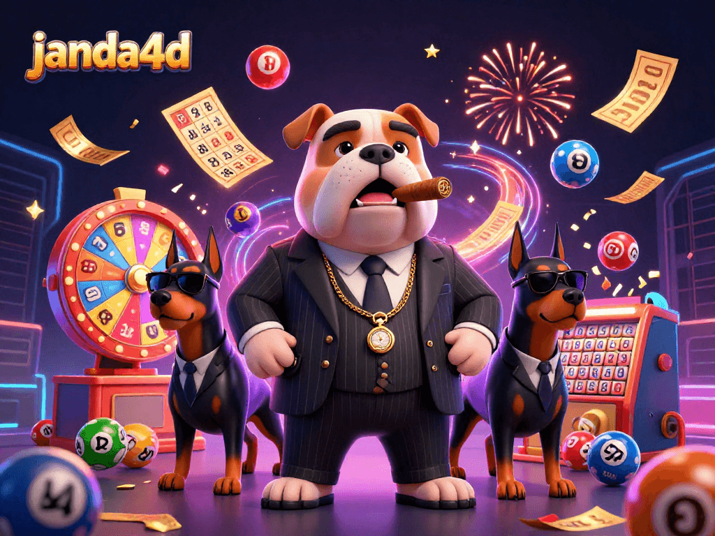 janda4d hadirkan momen pertaruhan seru dengan bola lotere berwarna-warni dan karakter ikonik dalam suasana kasino