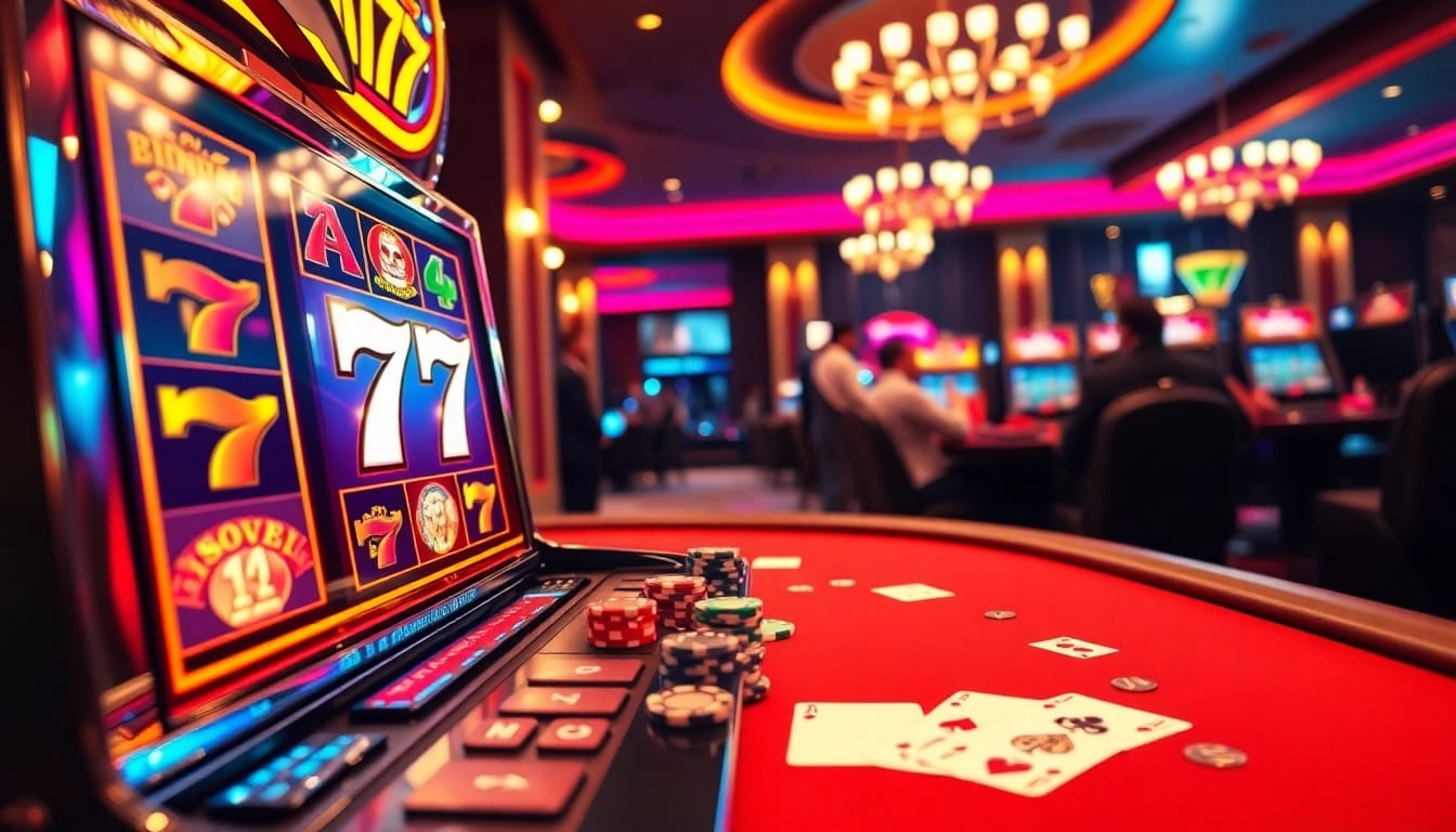 Experience the thrill of the seven 77 slot login at a vibrant casino scene with engaging slot machines.