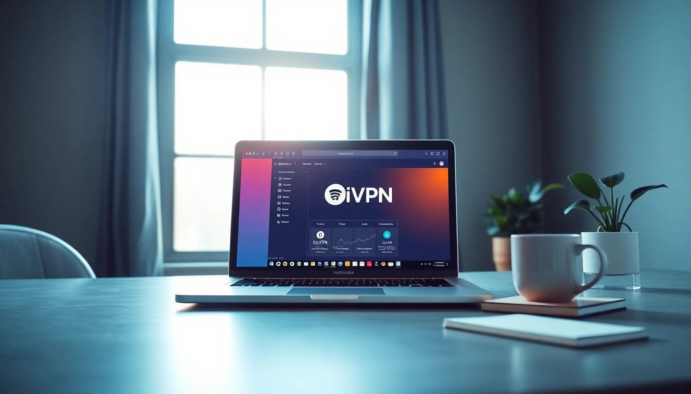 现代工作区中带笔记本电脑的快连VPN桌面界面
