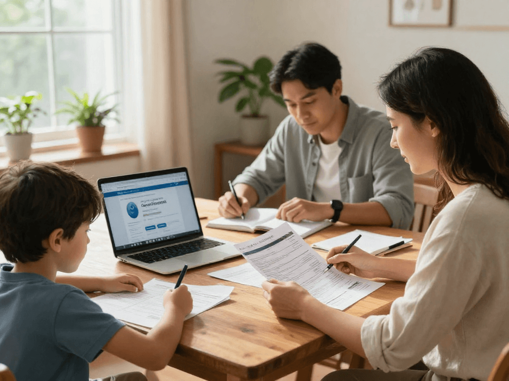 Family discussing credit consolidation at home, highlighting financial management conversations.