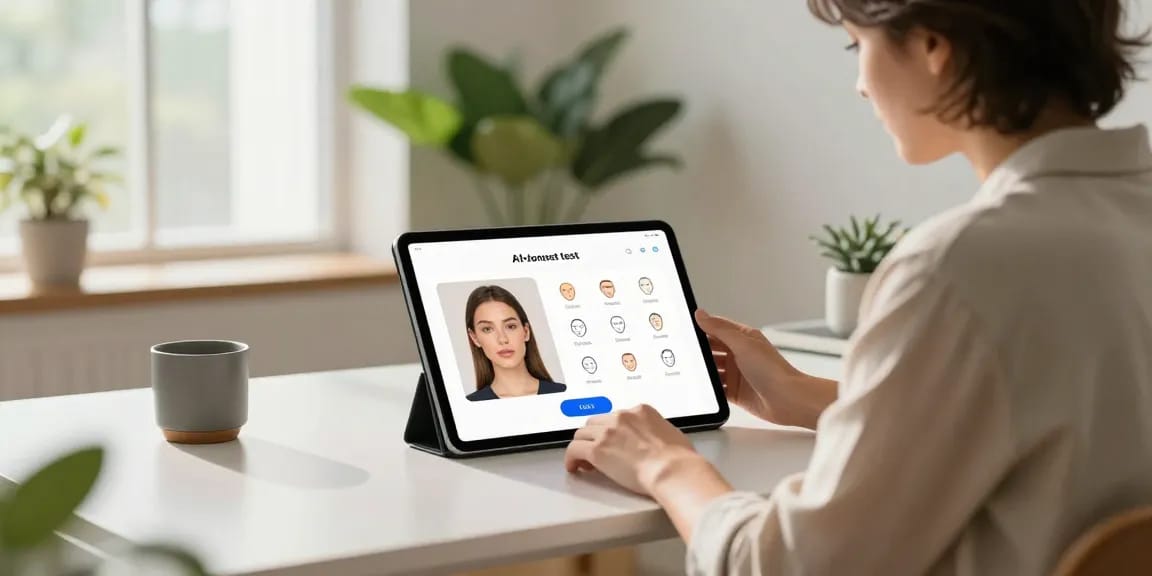 test attractiveness using AI analysis on a sleek tablet in a bright workspace