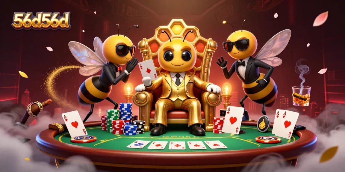 O bumblebee mob boss da 56d56d aposta em uma mesa de poker vibrante, rodeado por personagens dinâmicos.