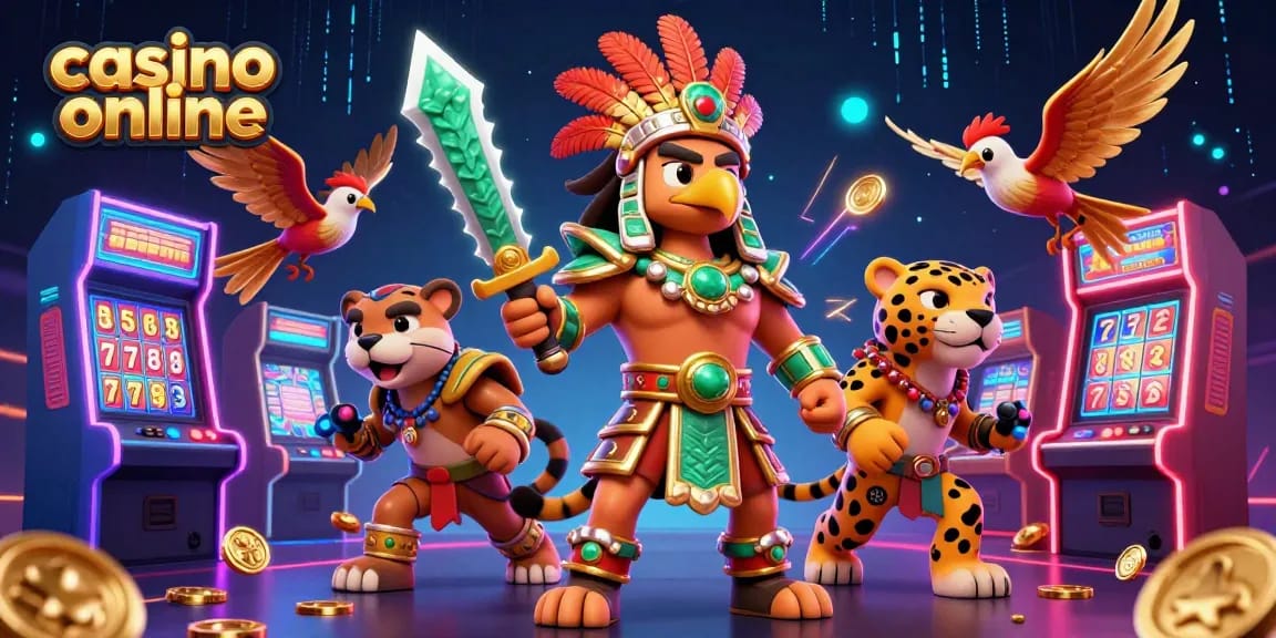 Experience thrilling gameplay with casino online featuring Aztec warriors and vibrant gaming elements.
