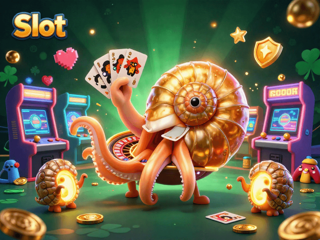 Spin the Slot reels with vibrant games and characters in a thrilling 3D casino scene.