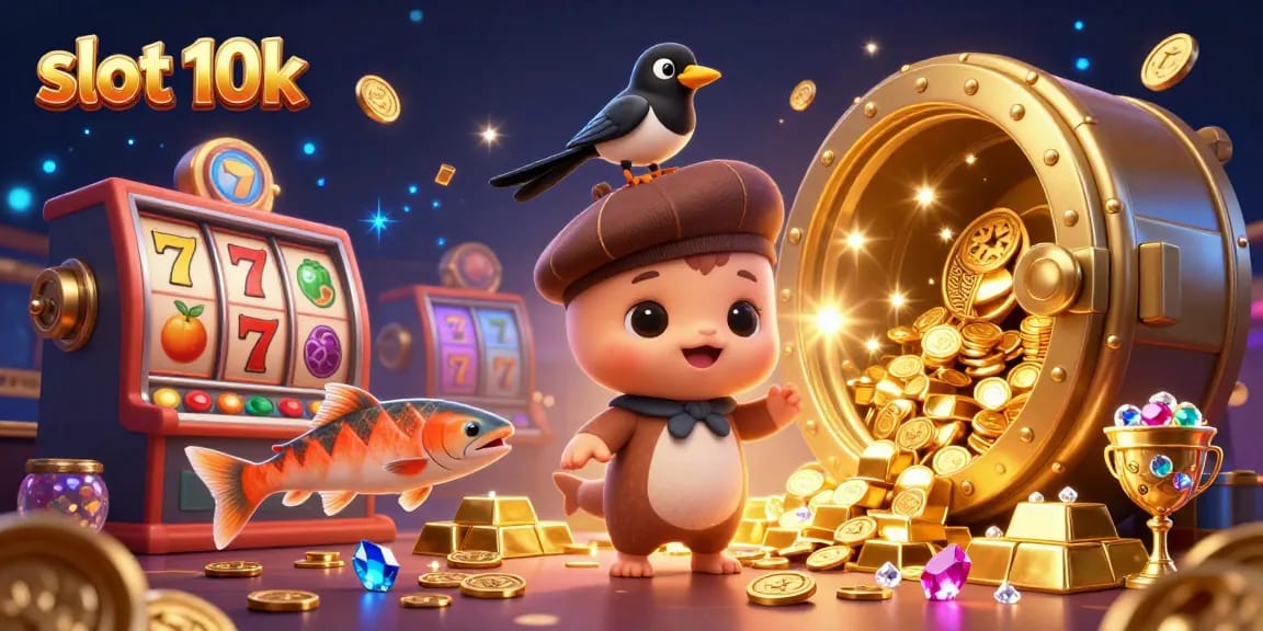 Experience the thrill of slot 10k with Nessie and friends in a vibrant casino scene.