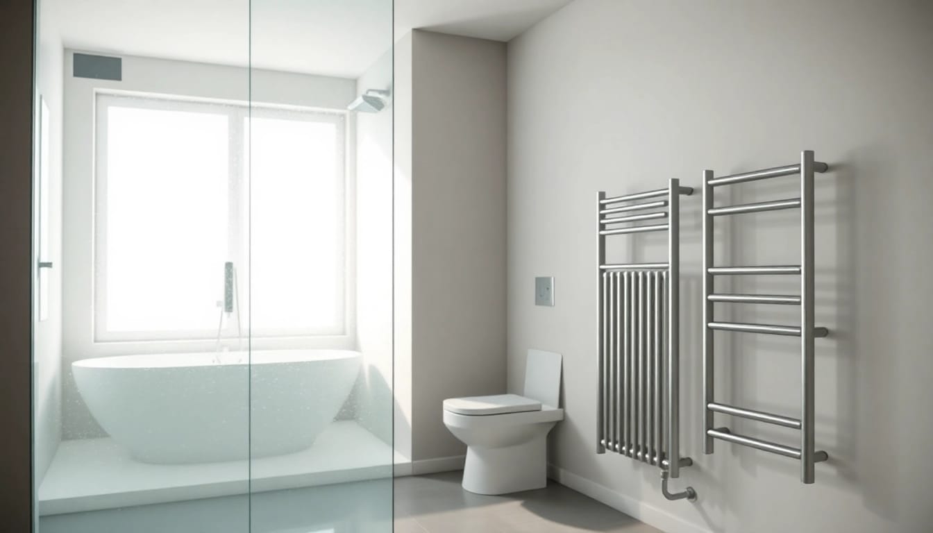 Sonni sanitär GmbH präsentiert hochwertige Duschwände und Badprodukte elegant in einem modernen Badezimmer.