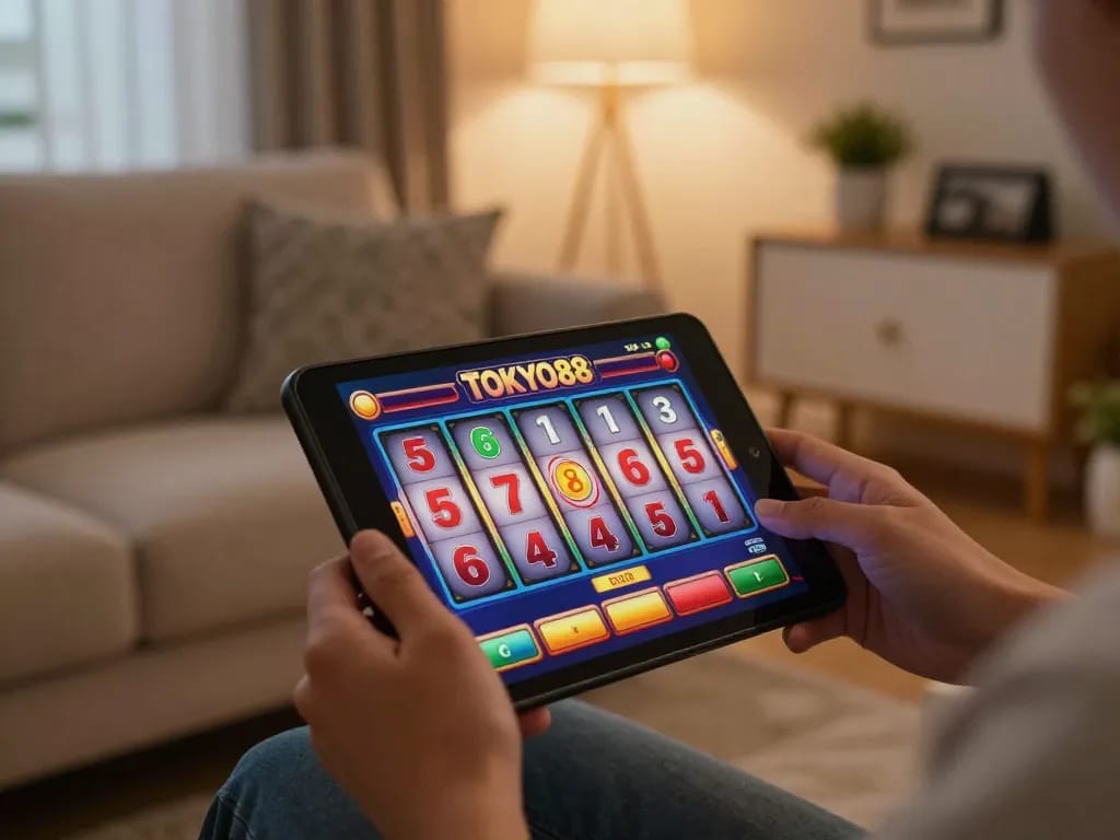 Momen permainan online yang menarik dengan antarmuka slot TOKYO88 terlihat di smartphone