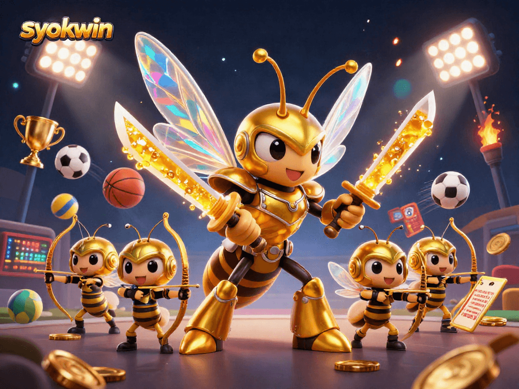 Experience winning moments with syokwin illustrated in a vibrant 3D casino scene.