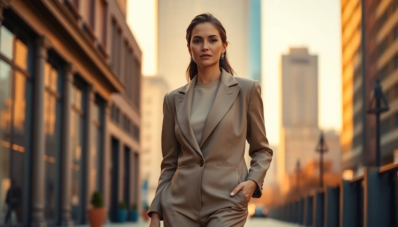 Rivelle fashion embodying elegance and quality in a sophisticated urban setting.