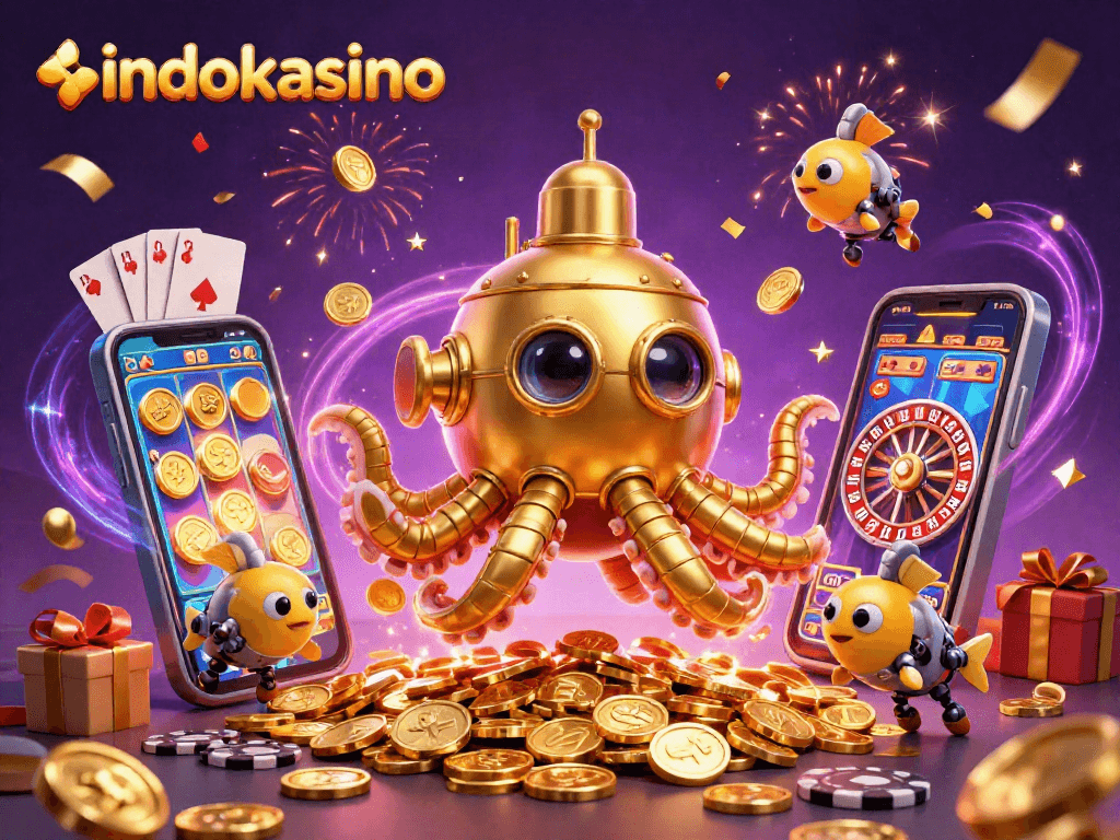 Gambarlah indokasino dengan kapal selam kraken 3D bercampur, bermain di lautan koin emas.