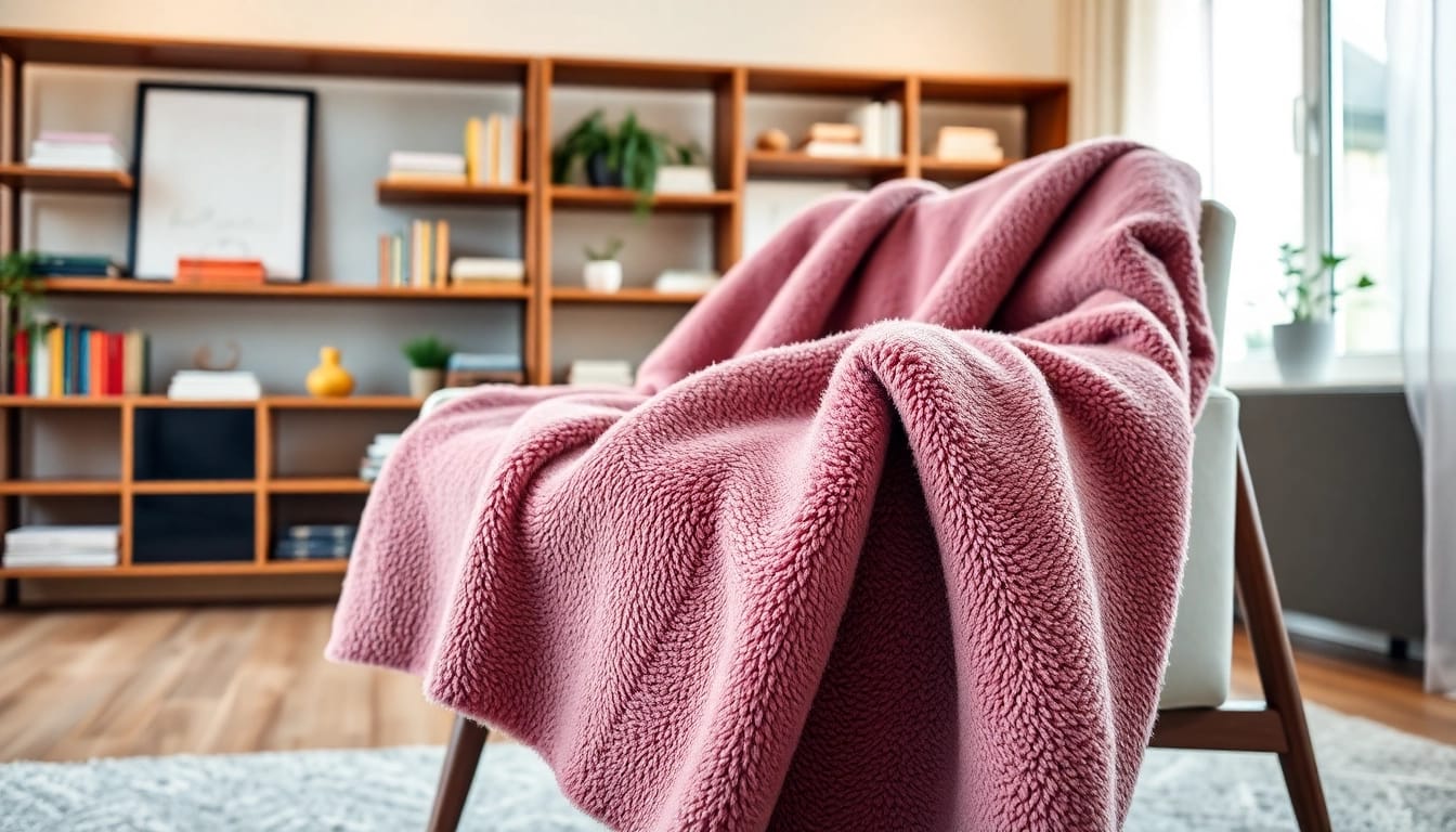 Een zachte fleece deken die geniet van de zon in een uitnodigende woonkamer.
